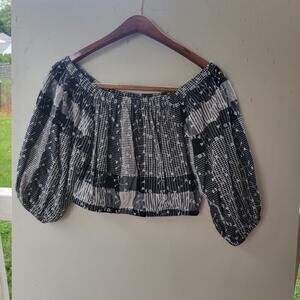 Forever 21 Size S Off Shoulder Puff Sleeve Cropped Top Womens Boho Preppy